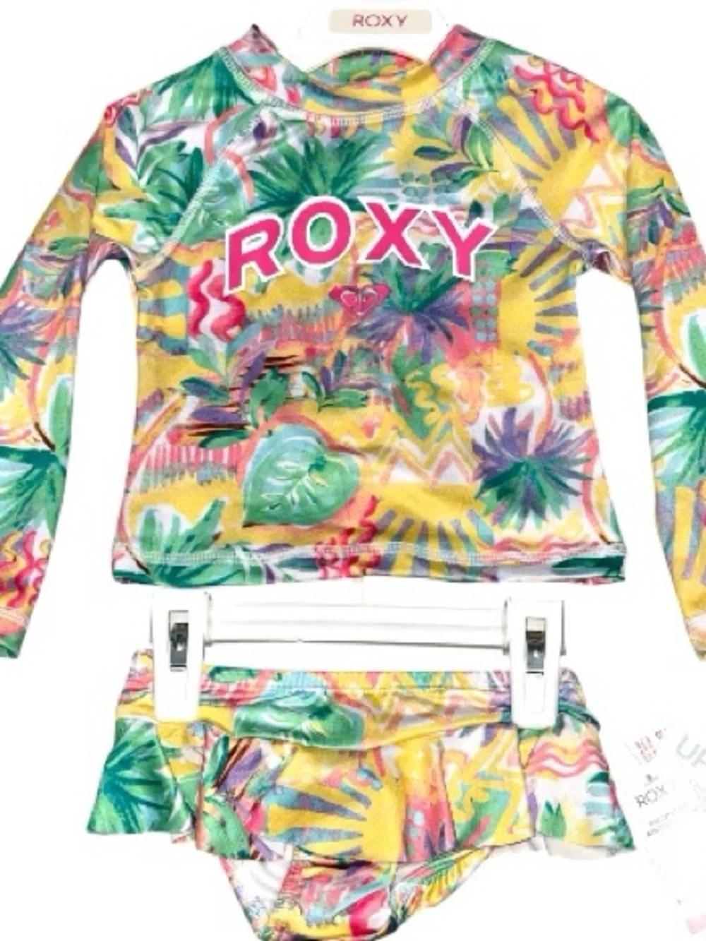 ROXY size 2T 2 piece set long sleeve swim top and bottoms floral tropical new